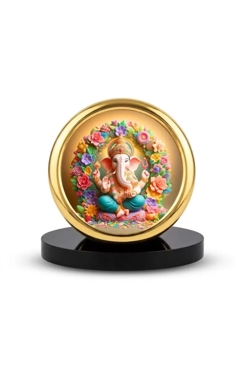 Car Desk/Table Top Lord Ganesha Metal Golden Photo Stand  2x2 Inches, Compact & Stylish Spiritual Display For Car, Home & Office (Pack Of 1) (F18618)