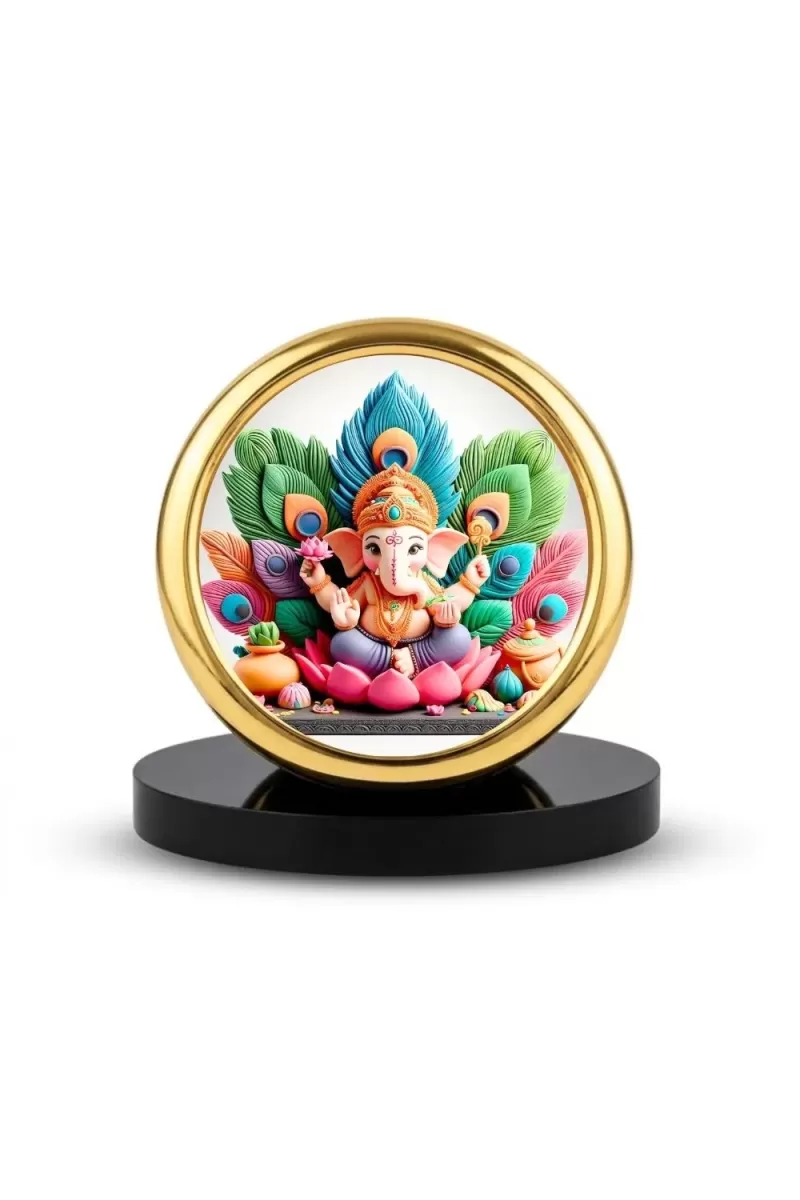 Car Desk/Table Top Lord Ganesha Metal Golden Photo Stand  2x2 Inches, Compact & Stylish Spiritual Display For Car, Home & Office (Pack Of 1) (F18619)