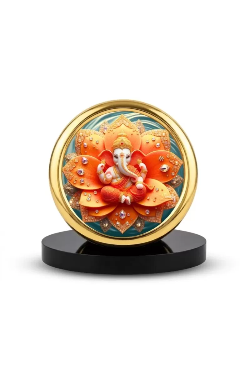 Car Desk/Table Top Lord Ganesha Metal Golden Photo Stand  2x2 Inches, Compact & Stylish Spiritual Display For Car, Home & Office (Pack Of 1) (F18620)