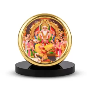 Car Desk/Table Top  Lord Vishwakarma Metal Golden Photo Stand  2x2 Inches, Compact & Stylish Spiritual Display For Car, Home & Office (Pack Of 1) (F18623)