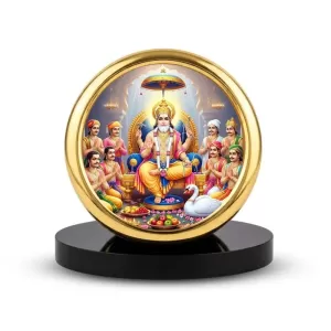 Car Desk/Table Top  Lord Vishwakarma Metal Golden Photo Stand  2x2 Inches, Compact & Stylish Spiritual Display For Car, Home & Office (Pack Of 1) (F18624)