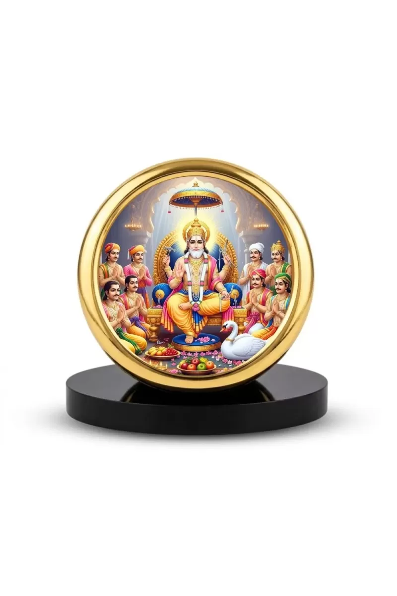 Car Desk/Table Top  Lord Vishwakarma Metal Golden Photo Stand  2x2 Inches, Compact & Stylish Spiritual Display For Car, Home & Office (Pack Of 1) (F18624)