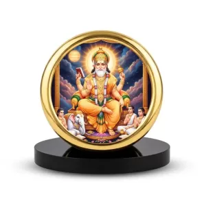 Car Desk/Table Top  Lord Vishwakarma Metal Golden Photo Stand  2x2 Inches, Compact & Stylish Spiritual Display For Car, Home & Office (Pack Of 1) (F18625)