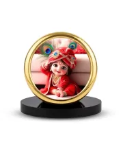 Car Desk/Table Top Little Krishna Metal Golden Photo Stand  2x2 Inches, Compact & Stylish Spiritual Display For Car, Home & Office (Pack Of 1) (F18627)