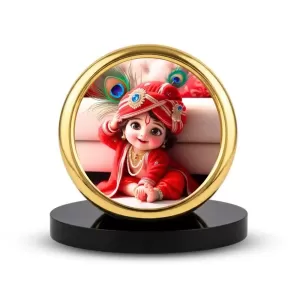 Car Desk/Table Top Little Krishna Metal Golden Photo Stand 2x2 Inches, Compact & Stylish Spiritual Display For Car, Home & Office (Pack Of 1) (F18627) Car Desk/Table Top Little Krishna Metal Golden Photo Stand 2x2 Inches, Compact & Stylish Spiritual Display For Car, Home & Office (Pack Of 1) (F18627)