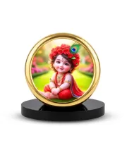 Car Desk/Table Top Little Krishna Metal Golden Photo Stand  2x2 Inches, Compact & Stylish Spiritual Display For Car, Home & Office (Pack Of 1) (F18629)