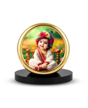 Car Desk/Table Top Little Krishna Metal Golden Photo Stand  2x2 Inches, Compact & Stylish Spiritual Display For Car, Home & Office (Pack Of 1) (F18630)