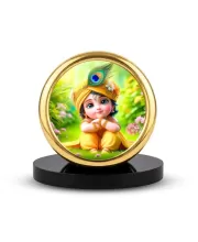 Car Desk/Table Top Little Krishna Metal Golden Photo Stand  2x2 Inches, Compact & Stylish Spiritual Display For Car, Home & Office (Pack Of 1) (F18631)