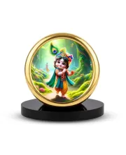 Car Desk/Table Top Little Krishna Metal Golden Photo Stand  2x2 Inches, Compact & Stylish Spiritual Display For Car, Home & Office (Pack Of 1) (F18632)