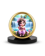 Car Desk/Table Top Little Krishna Metal Golden Photo Stand  2x2 Inches, Compact & Stylish Spiritual Display For Car, Home & Office (Pack Of 1) (F18633)