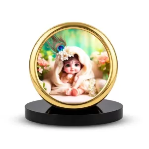 Car Desk/Table Top Little Krishna Metal Golden Photo Stand 2x2 Inches, Compact & Stylish Spiritual Display For Car, Home & Office (Pack Of 1) (F18634) Car Desk/Table Top Little Krishna Metal Golden Photo Stand 2x2 Inches, Compact & Stylish Spiritual Display For Car, Home & Office (Pack Of 1) (F18634)