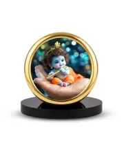 Car Desk/Table Top Little Krishna Metal Golden Photo Stand  2x2 Inches, Compact & Stylish Spiritual Display For Car, Home & Office (Pack Of 1) (F18635)