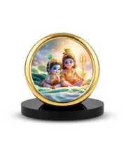 Car Desk/Table Top Little Krishna Metal Golden Photo Stand  2x2 Inches, Compact & Stylish Spiritual Display For Car, Home & Office (Pack Of 1) (F18636)