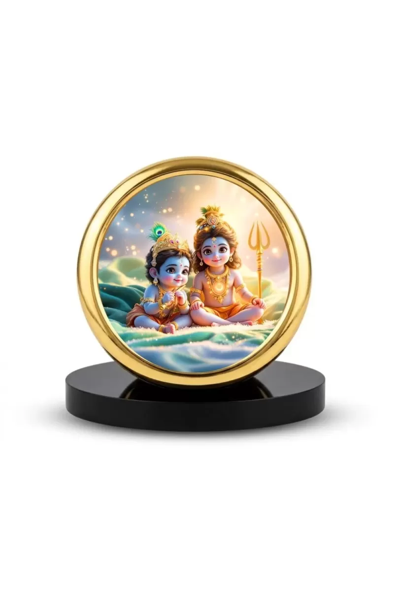 Car Desk/Table Top Little Krishna Metal Golden Photo Stand  2x2 Inches, Compact & Stylish Spiritual Display For Car, Home & Office (Pack Of 1) (F18636)