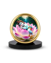 Car Desk/Table Top Little Krishna Metal Golden Photo Stand  2x2 Inches, Compact & Stylish Spiritual Display For Car, Home & Office (Pack Of 1) (F18637)