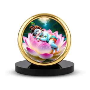 Car Desk/Table Top Little Krishna Metal Golden Photo Stand 2x2 Inches, Compact & Stylish Spiritual Display For Car, Home & Office (Pack Of 1) (F18637) Car Desk/Table Top Little Krishna Metal Golden Photo Stand 2x2 Inches, Compact & Stylish Spiritual Display For Car, Home & Office (Pack Of 1) (F18637)