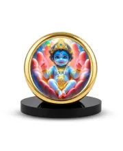 Car Desk/Table Top Little Krishna Metal Golden Photo Stand  2x2 Inches, Compact & Stylish Spiritual Display For Car, Home & Office (Pack Of 1) (F18638)