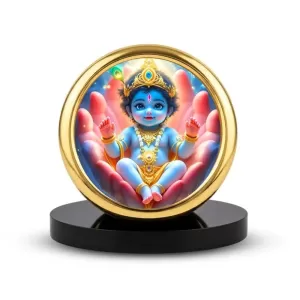 Car Desk/Table Top Little Krishna Metal Golden Photo Stand 2x2 Inches, Compact & Stylish Spiritual Display For Car, Home & Office (Pack Of 1) (F18638) Car Desk/Table Top Little Krishna Metal Golden Photo Stand 2x2 Inches, Compact & Stylish Spiritual Display For Car, Home & Office (Pack Of 1) (F18638)
