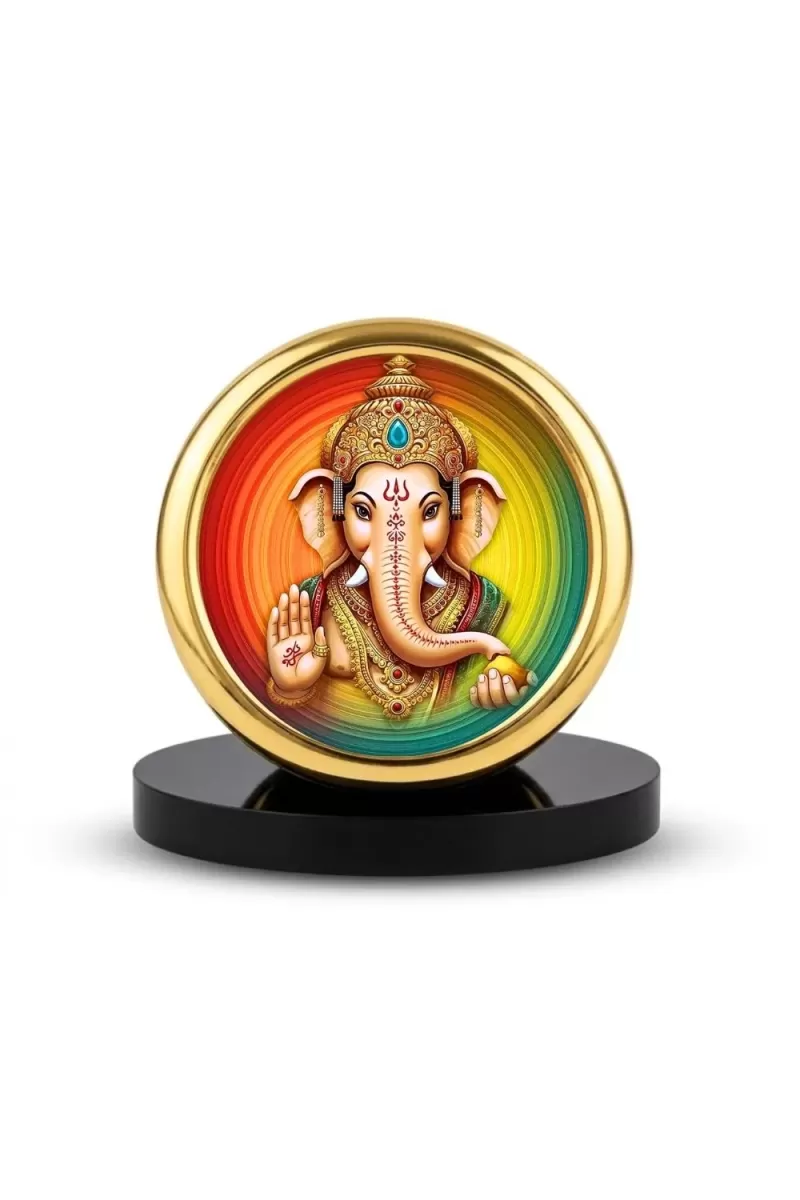 Car Desk/Table Top LORD GANESHA Metal Golden Photo Stand  2x2 Inches, Compact & Stylish Spiritual Display For Car, Home & Office (Pack Of 1) (F18639)