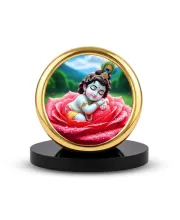 Car Desk/Table Top Little Krishna Metal Golden Photo Stand  2x2 Inches, Compact & Stylish Spiritual Display For Car, Home & Office (Pack Of 1) (F18640)
