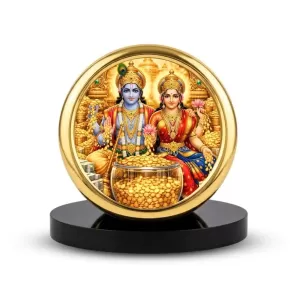 Car Desk/Table Top RADHA KRISHNA Metal Golden Photo Stand  2x2 Inches, Compact & Stylish Spiritual Display For Car, Home & Office (Pack Of 1) (F18641)
