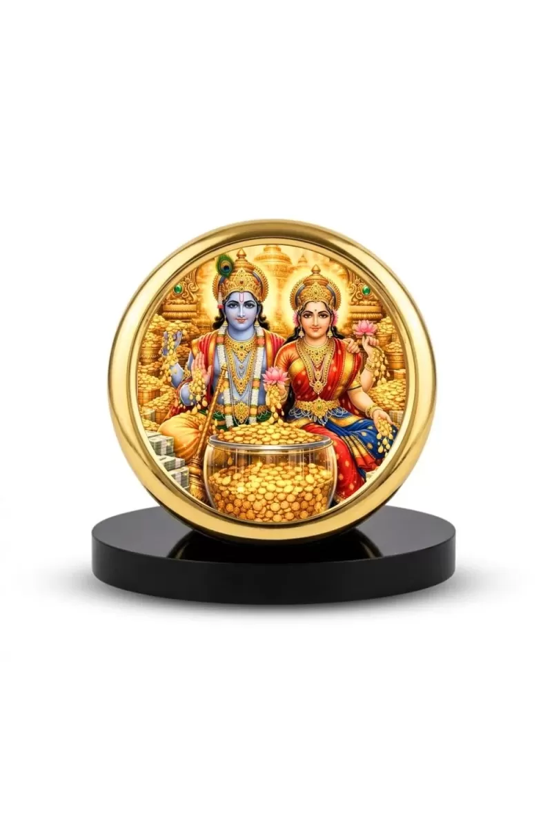 Car Desk/Table Top RADHA KRISHNA Metal Golden Photo Stand  2x2 Inches, Compact & Stylish Spiritual Display For Car, Home & Office (Pack Of 1) (F18641)