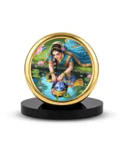 Car Desk/Table Top Radha Krishna Metal Golden Photo Stand  2x2 Inches, Compact & Stylish Spiritual Display For Car, Home & Office (Pack Of 1) (F18642)