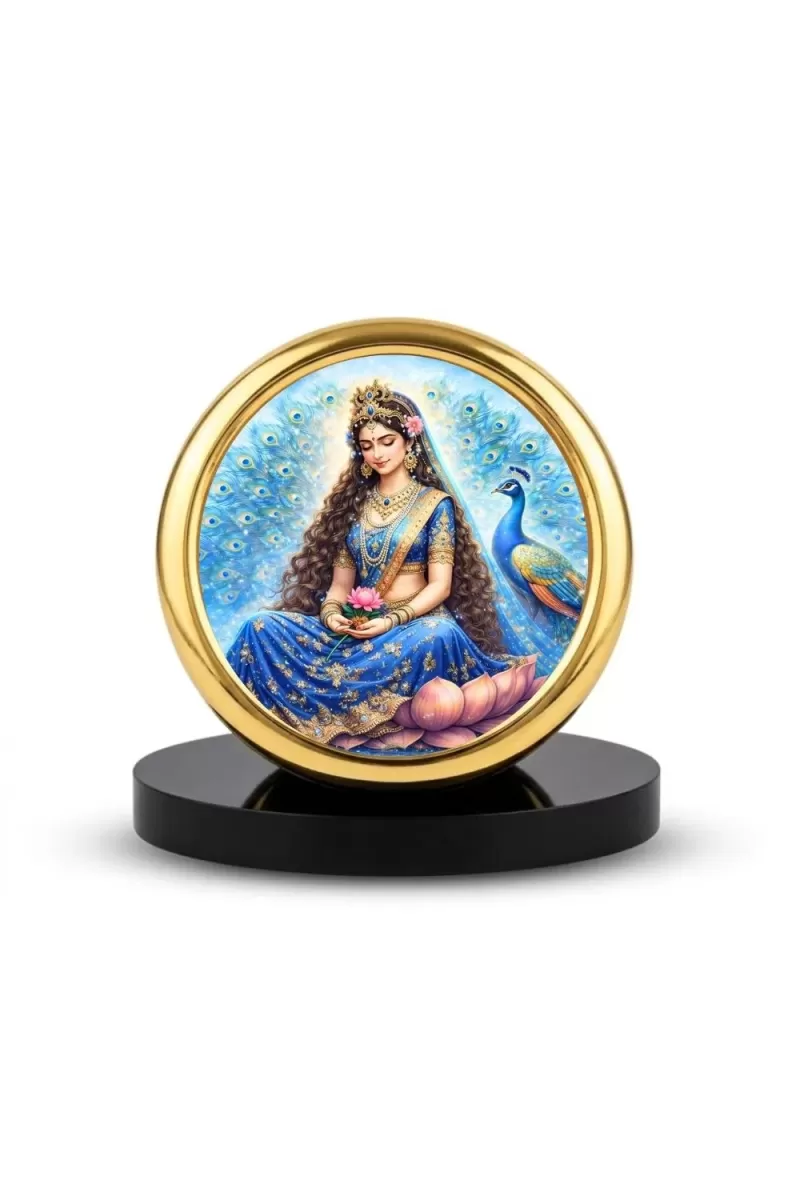 Car Desk/Table Top Radha Krishna Metal Golden Photo Stand  2x2 Inches, Compact & Stylish Spiritual Display For Car, Home & Office (Pack Of 1) (F18643)