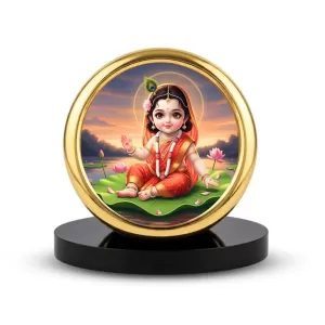 Car Desk/Table Top Radha Metal Golden Photo Stand  2x2 Inches, Compact & Stylish Spiritual Display For Car, Home & Office (Pack Of 1) (F18645)