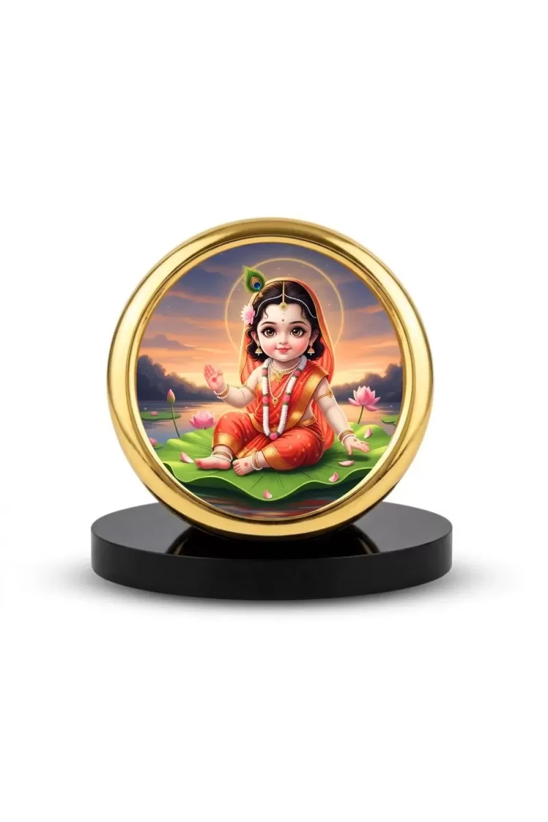 Car Desk/Table Top Radha Metal Golden Photo Stand  2x2 Inches, Compact & Stylish Spiritual Display For Car, Home & Office (Pack Of 1) (F18645)