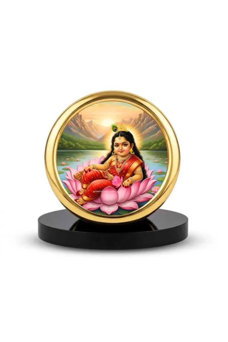Car Desk/Table Top Radha  Metal Golden Photo Stand  2x2 Inches, Compact & Stylish Spiritual Display For Car, Home & Office (Pack Of 1) (F18646)