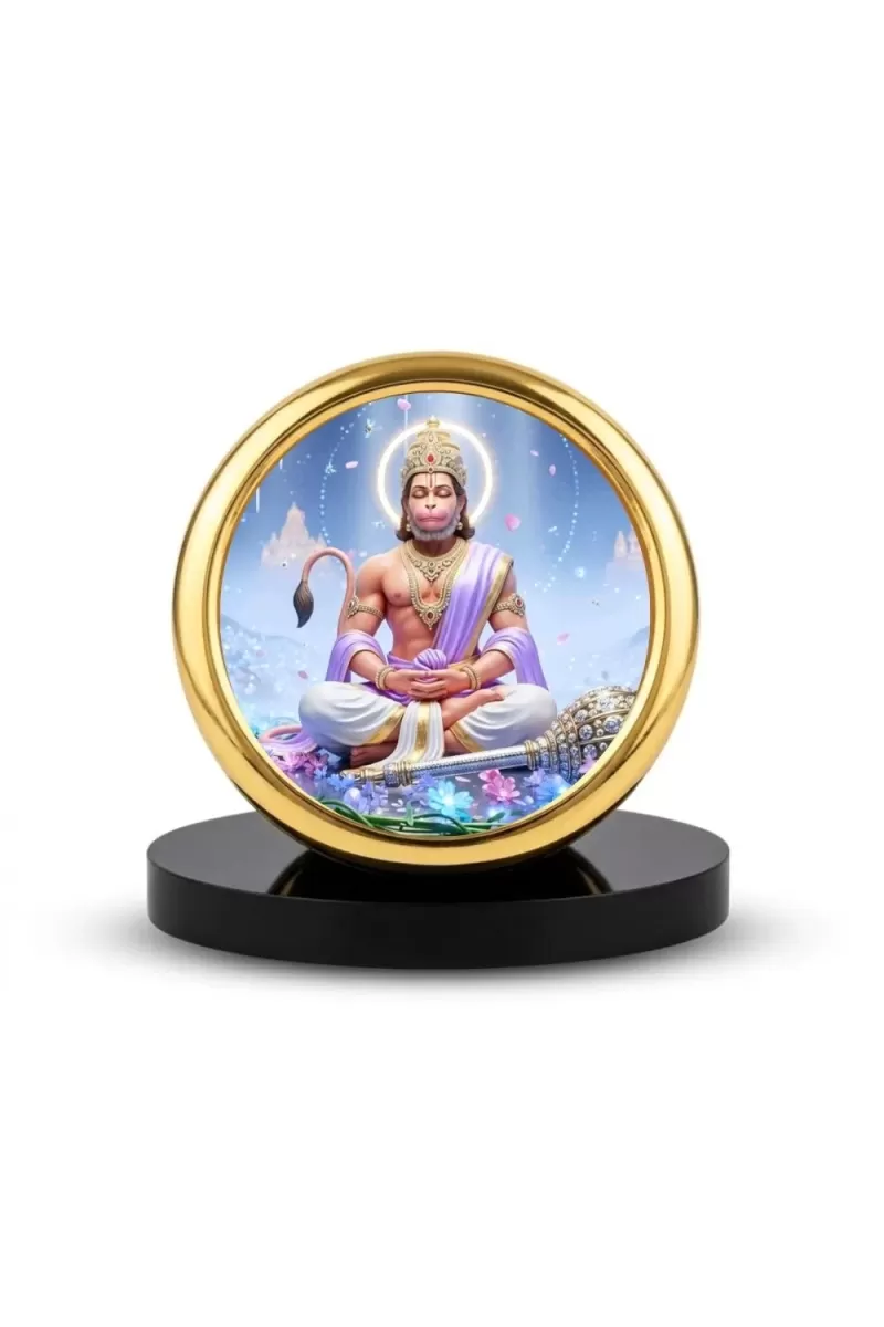 Car Desk/Table Top Lord Hanuman Metal Golden Photo Stand  2x2 Inches, Compact & Stylish Spiritual Display For Car, Home & Office (Pack Of 1) (F18649)