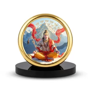 Car Desk/Table Top Lord Hanuman Metal Golden Photo Stand  2x2 Inches, Compact & Stylish Spiritual Display For Car, Home & Office (Pack Of 1) (F18650)