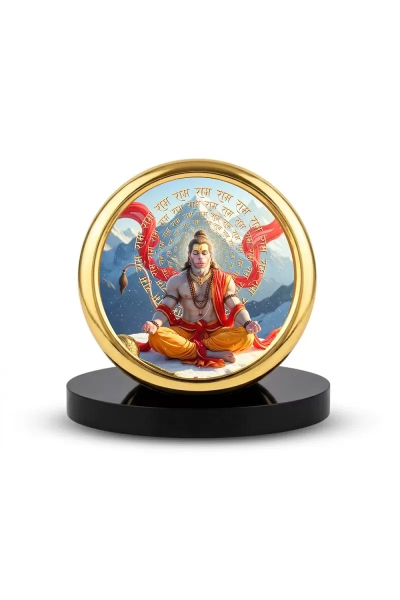 Car Desk/Table Top Lord Hanuman Metal Golden Photo Stand  2x2 Inches, Compact & Stylish Spiritual Display For Car, Home & Office (Pack Of 1) (F18650)