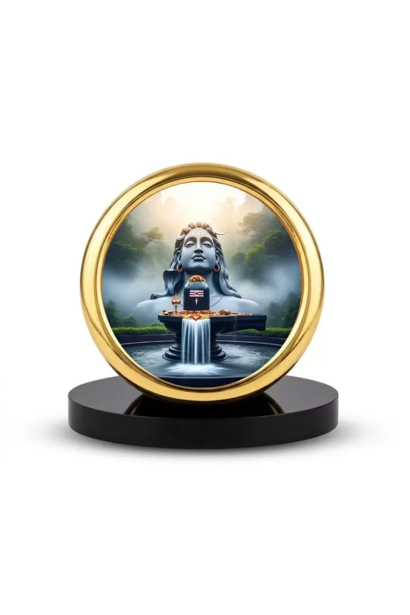 Car Desk/Table Top Lord Shiva Metal Golden Photo Stand  2x2 Inches, Compact & Stylish Spiritual Display For Car, Home & Office (Pack Of 1) (F18651)