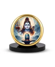 Car Desk/Table Top Lord Shiva Metal Golden Photo Stand  2x2 Inches, Compact & Stylish Spiritual Display For Car, Home & Office (Pack Of 1) (F18652)