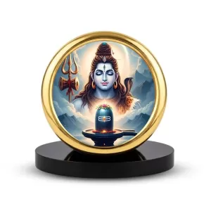 Car Desk/Table Top Lord Shiva Metal Golden Photo Stand  2x2 Inches, Compact & Stylish Spiritual Display For Car, Home & Office (Pack Of 1) (F18652)