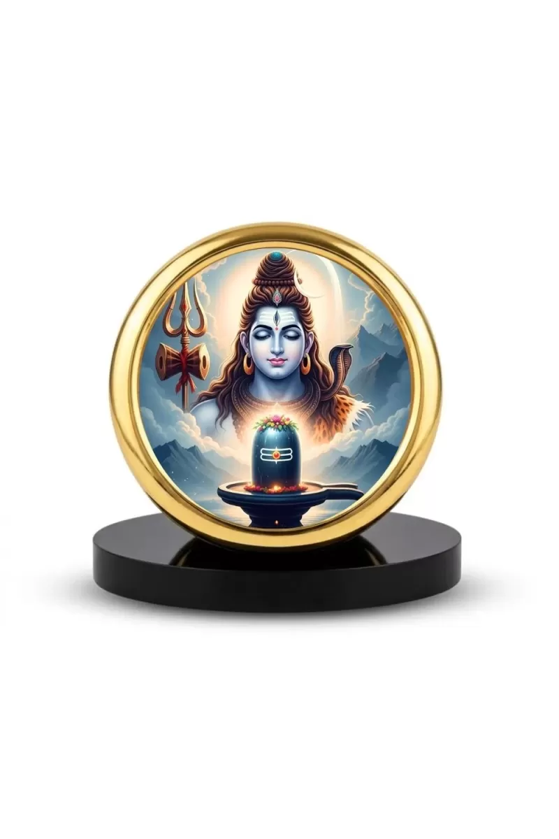 Car Desk/Table Top Lord Shiva Metal Golden Photo Stand  2x2 Inches, Compact & Stylish Spiritual Display For Car, Home & Office (Pack Of 1) (F18652)