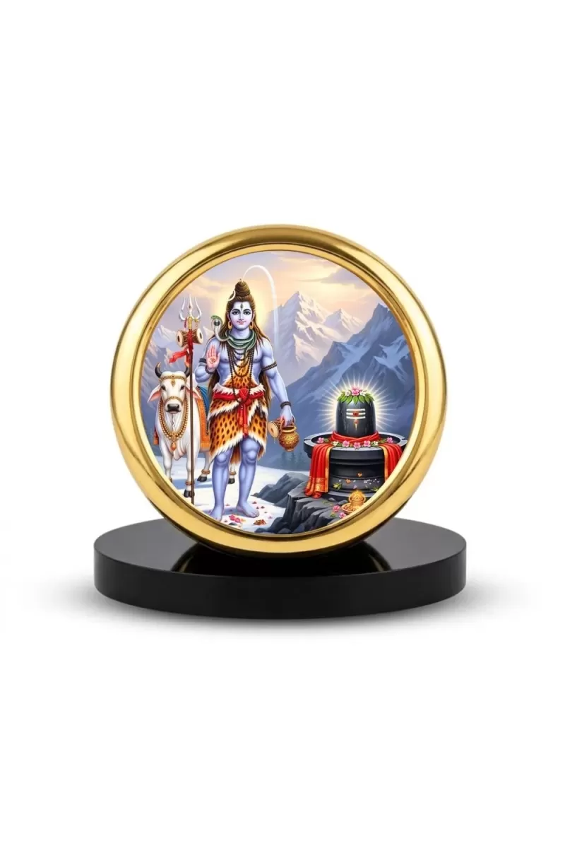 Car Desk/Table Top Lord Shiva Metal Golden Photo Stand  2x2 Inches, Compact & Stylish Spiritual Display For Car, Home & Office (Pack Of 1) (F18653)