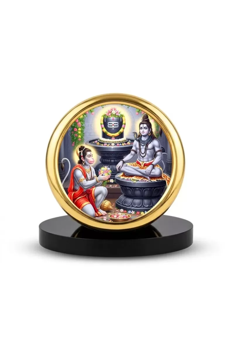 Car Desk/Table Top Lord Shiva Metal Golden Photo Stand  2x2 Inches, Compact & Stylish Spiritual Display For Car, Home & Office (Pack Of 1) (F18654)