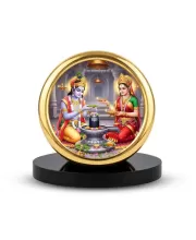 Car Desk/Table Top Lord Shiva Metal Golden Photo Stand  2x2 Inches, Compact & Stylish Spiritual Display For Car, Home & Office (Pack Of 1) (F18655)
