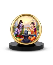 Car Desk/Table Top Lord Shiva Parvathi Metal Golden Photo Stand  2x2 Inches, Compact & Stylish Spiritual Display For Car, Home & Office (Pack Of 1) (F18656)