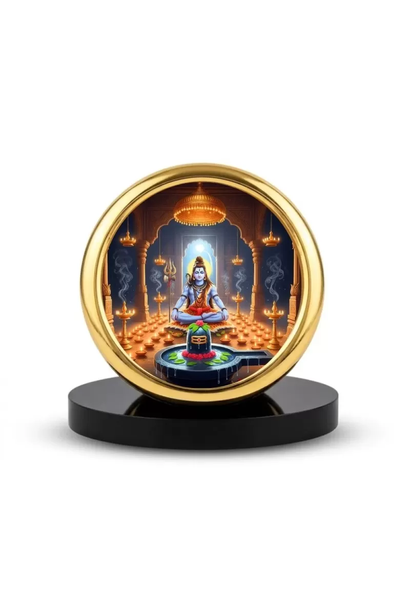 Car Desk/Table Top Lord Shiva Metal Golden Photo Stand  2x2 Inches, Compact & Stylish Spiritual Display For Car, Home & Office (Pack Of 1) (F18657)