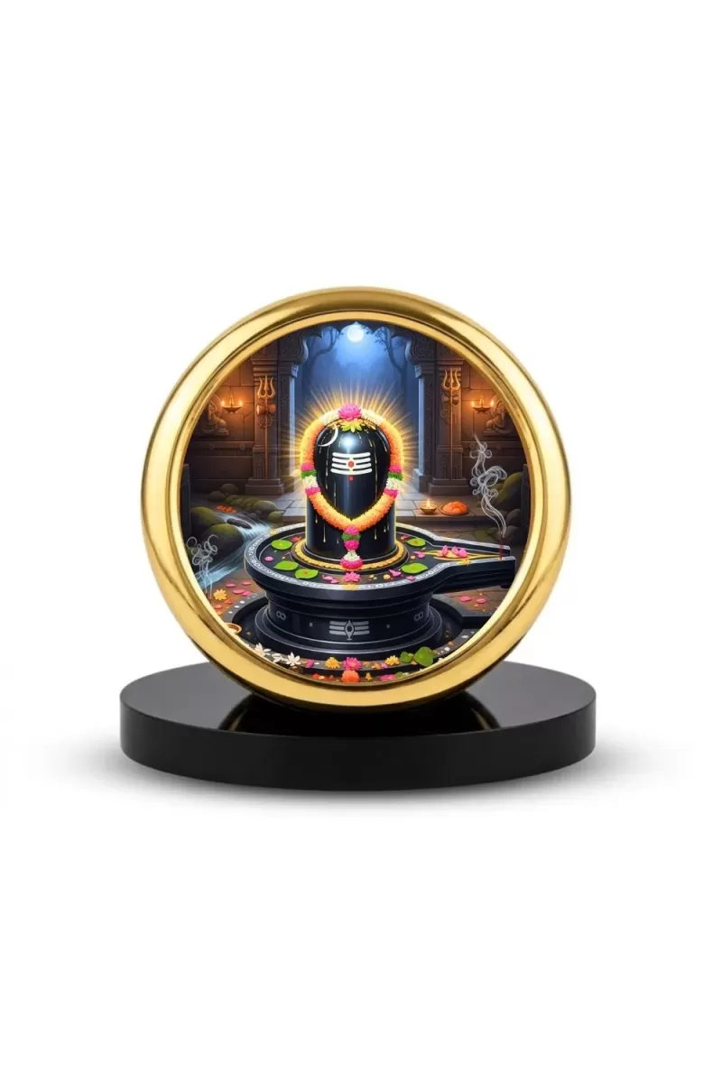 Car Desk/Table Top Lingam Metal Golden Photo Stand  2x2 Inches, Compact & Stylish Spiritual Display For Car, Home & Office (Pack Of 1) (F18658)