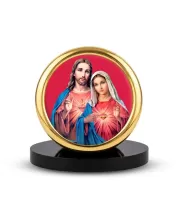 Car Desk/Table Top Lord Jesus And Merry Metal Golden Photo Stand  2x2 Inches, Compact & Stylish Spiritual Display For Car, Home & Office (Pack Of 1) (F18659)