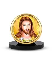 Car Desk/Table Top Lord Jesus  Metal Golden Photo Stand  2x2 Inches, Compact & Stylish Spiritual Display For Car, Home & Office (Pack Of 1) (F18660)