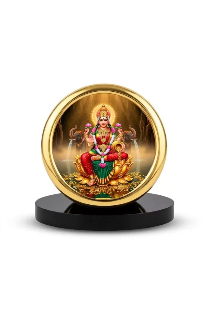 Car Desk/Table Top Goddess Lakshmi Metal Golden Photo Stand  2x2 Inches, Compact & Stylish Spiritual Display For Car, Home & Office (Pack Of 1) (F18662)