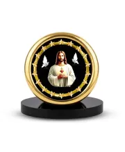 Car Desk/Table Top Lord Jesus Metal Golden Photo Stand  2x2 Inches, Compact & Stylish Spiritual Display For Car, Home & Office (Pack Of 1) (F18663)