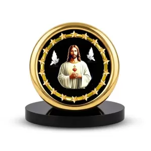Car Desk/Table Top Lord Jesus Metal Golden Photo Stand  2x2 Inches, Compact & Stylish Spiritual Display For Car, Home & Office (Pack Of 1) (F18663)