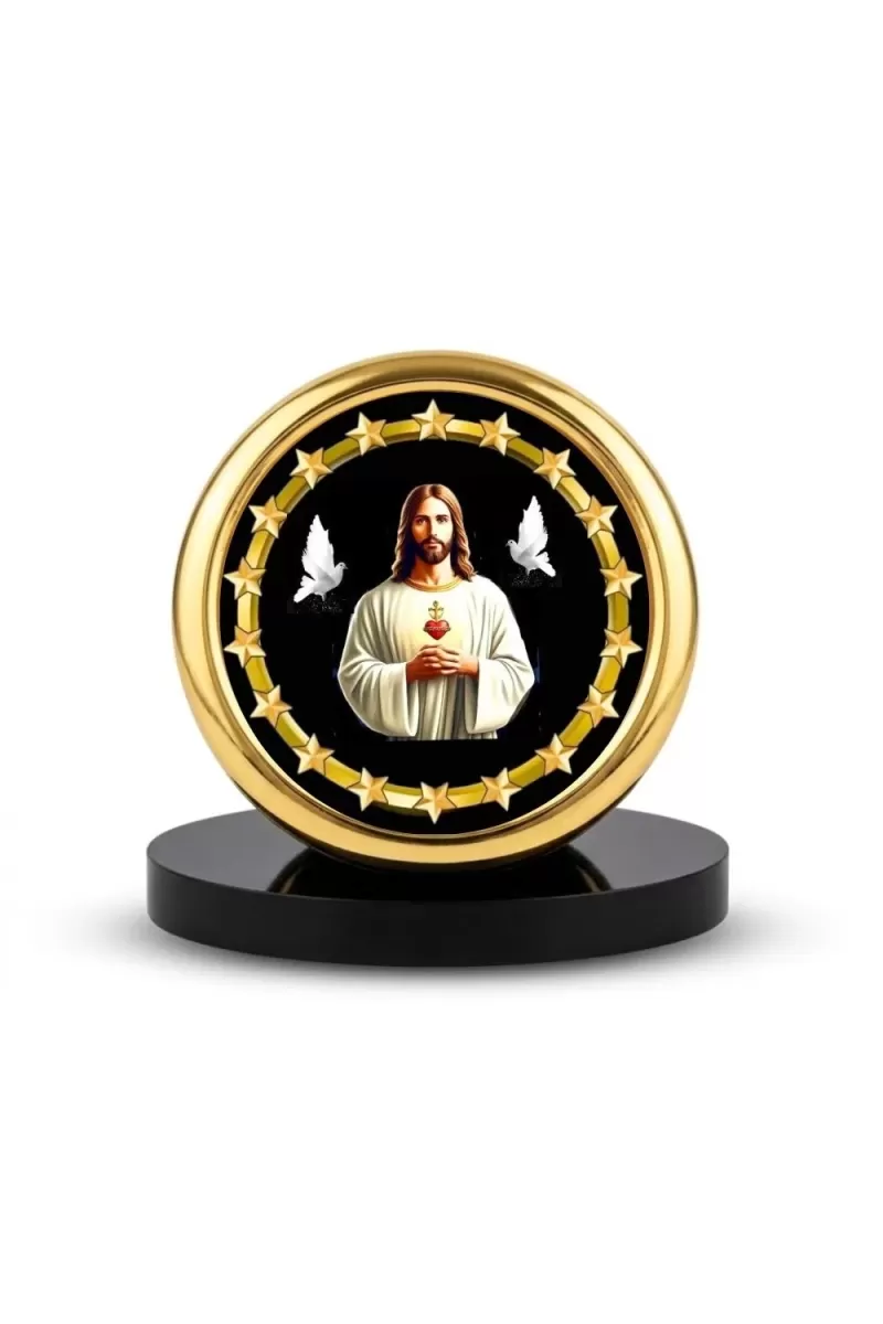 Car Desk/Table Top Lord Jesus Metal Golden Photo Stand  2x2 Inches, Compact & Stylish Spiritual Display For Car, Home & Office (Pack Of 1) (F18663)